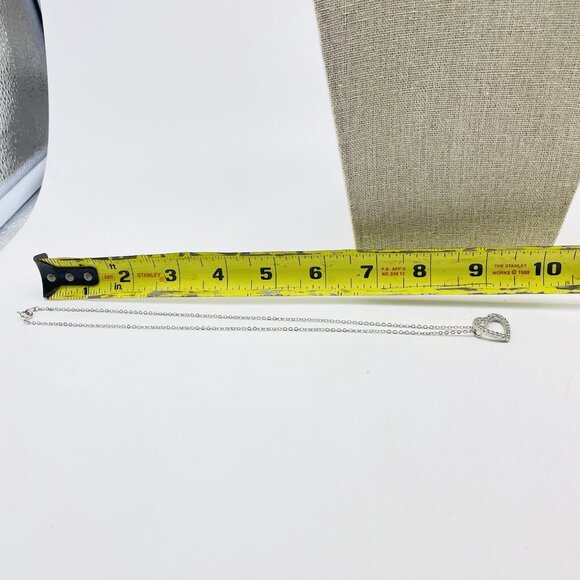 Silver Tone Heart Pendant Necklace Clear Rhinestones Open Heart Romantic - Picture 4 of 8